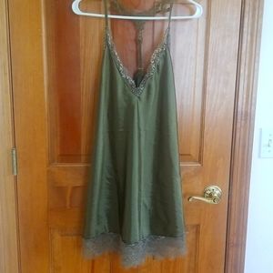 Green lace satin nightgown lingerie